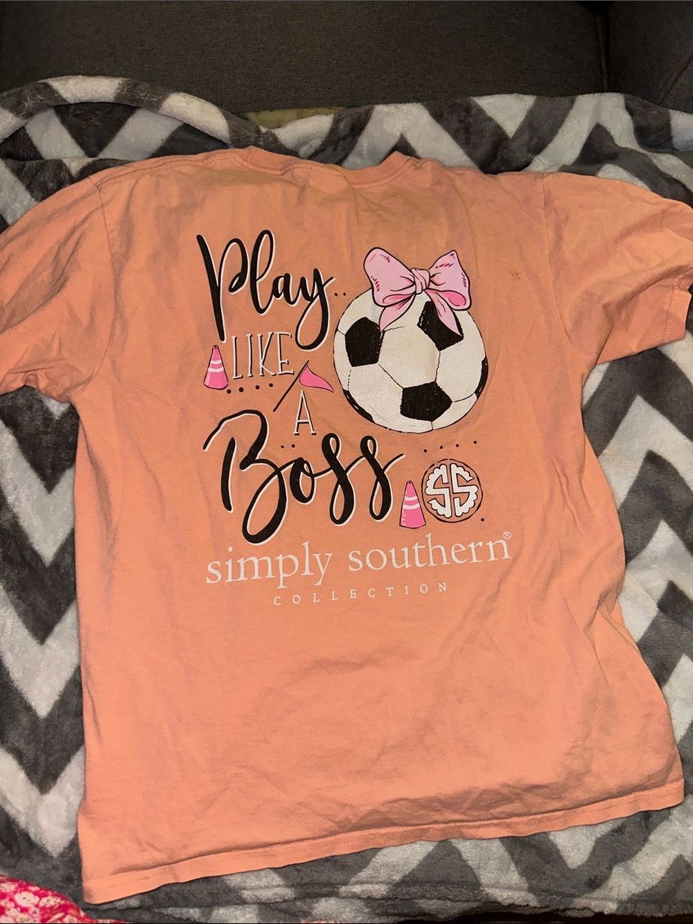 Simply Southern Peach 'Play Like a Boss' Soccer Tee with Pink Accents